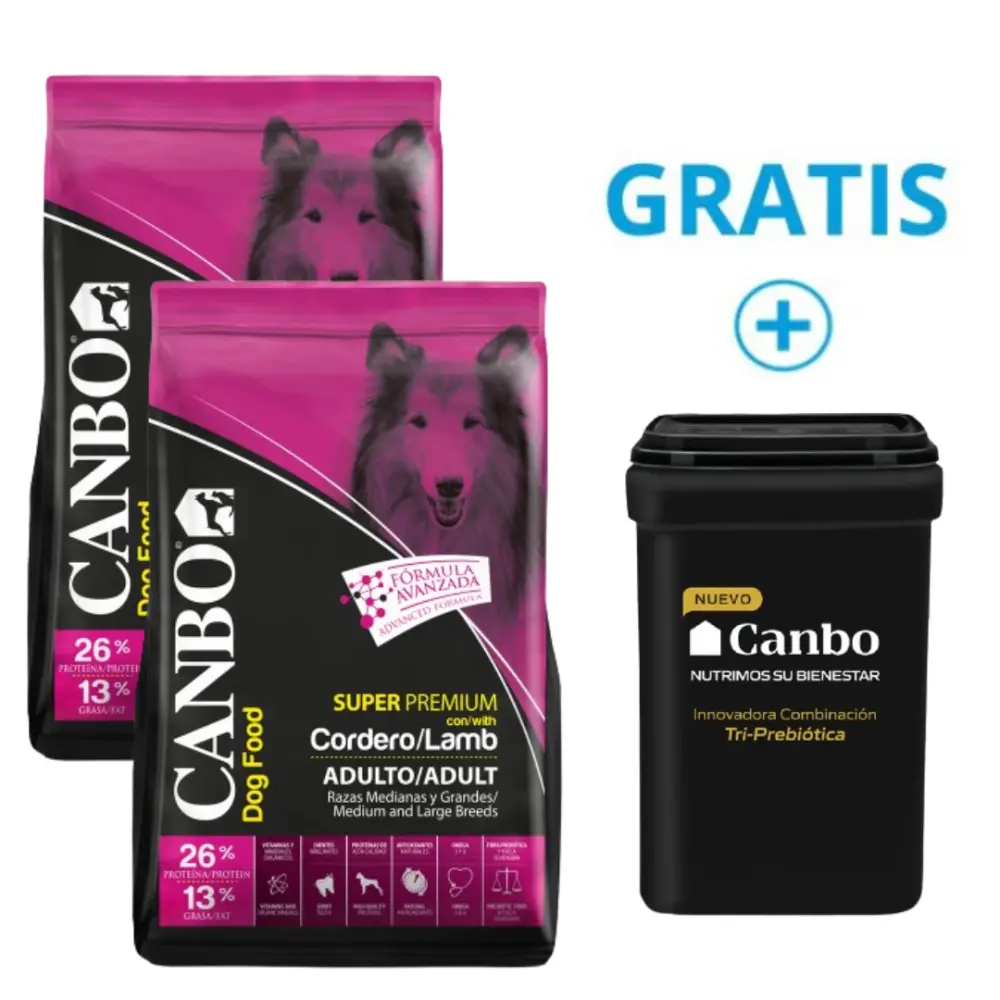 Duo Pack Canbo Adulto Razas Medianas y Grandes 15 Kg + GRATIS CONTENEDOR 35 Lt