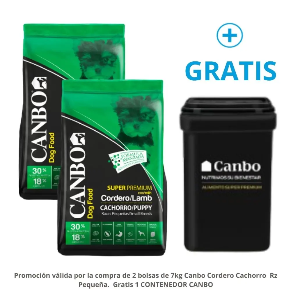 Duo Pack Canbo Cachorro razas pequeñas 14 Kg + GRATIS CONTENEDOR 16 Lt.